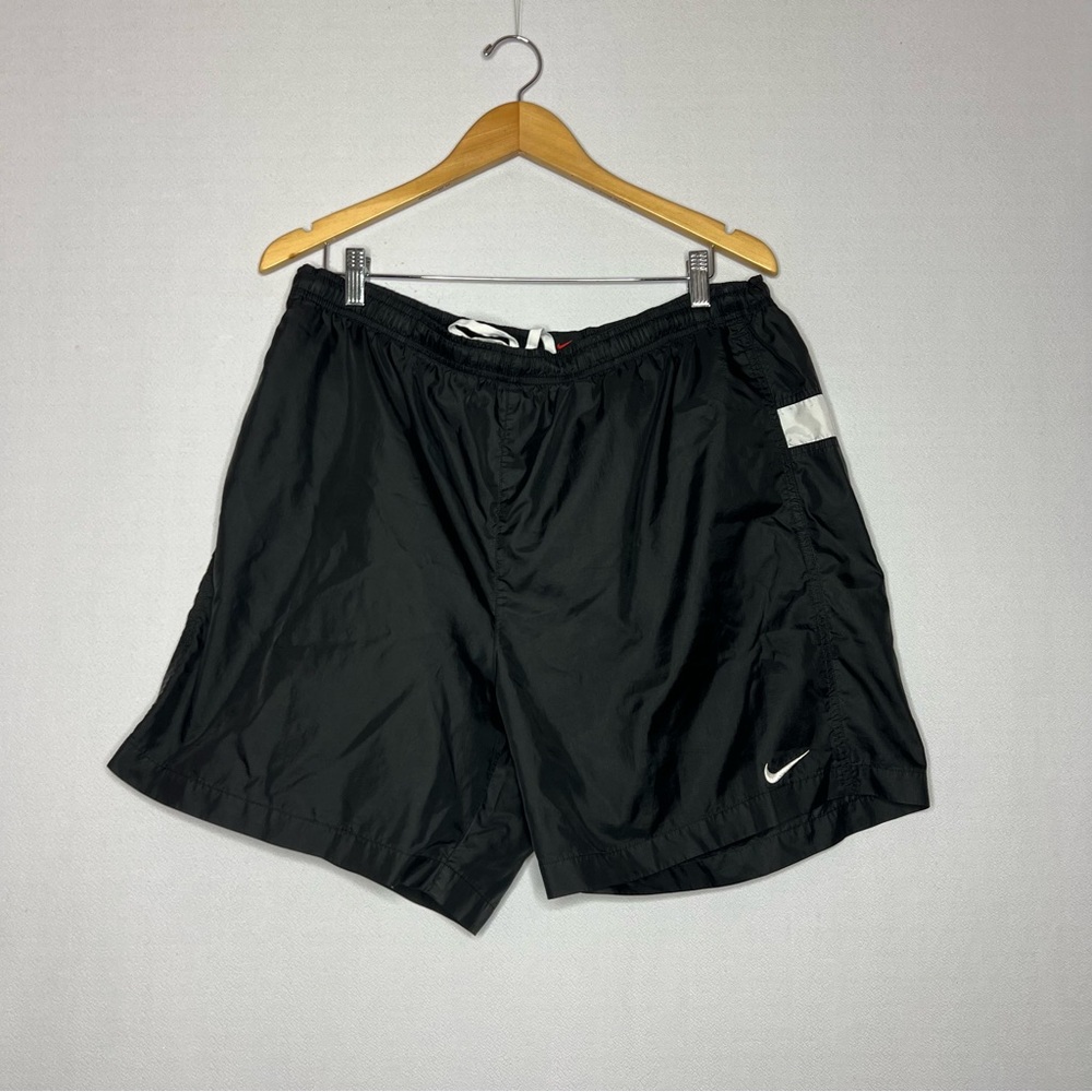 Vintage Nike Y2K Spell Out Black Nylon Mesh Lined Swim Shorts XL Red Tag